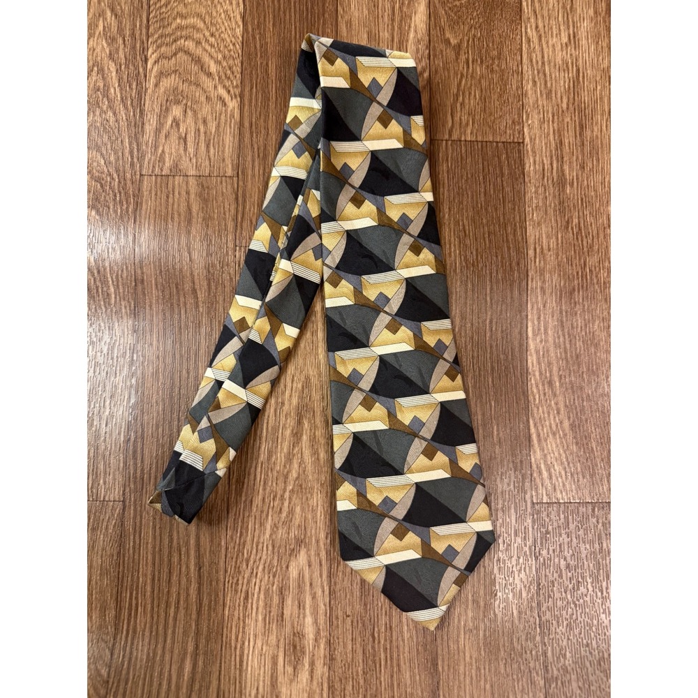 Domani Uomo Silk Tie Grey Gold Black Geometric Abstract Mens Necktie Business‎